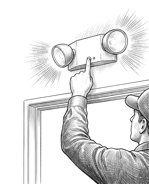 Technician testing an emergency exit light